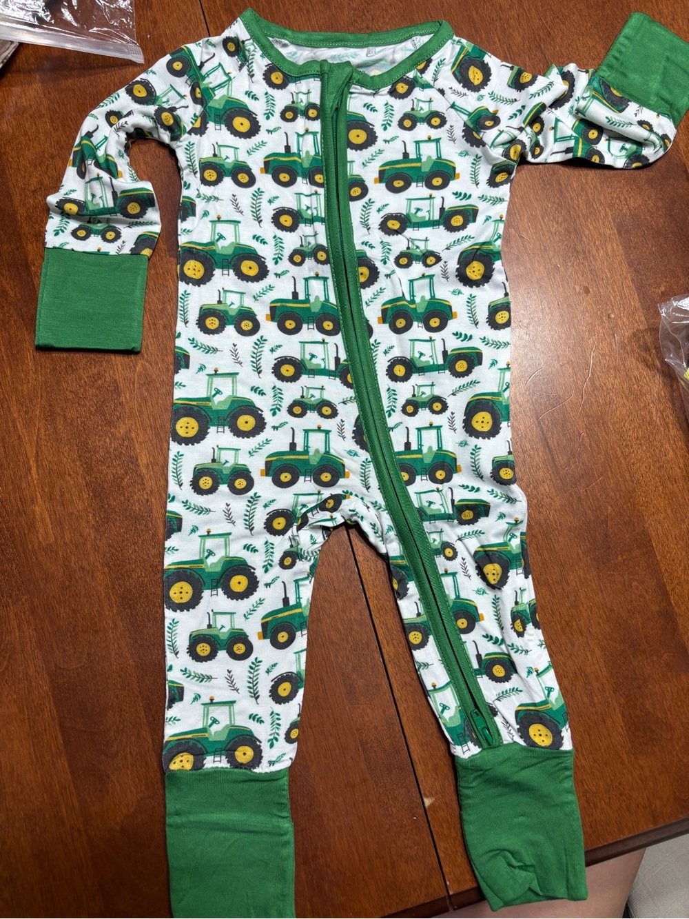 BAMBOO Green Tractor Print Baby Footed Pajama